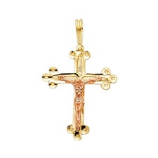Ciondolo crocifisso religioso in oro bicolore 14 carati