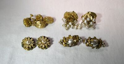 Vintage Miriam Haskell Pearl Filigree Earrings - Lot of 4 - K1043