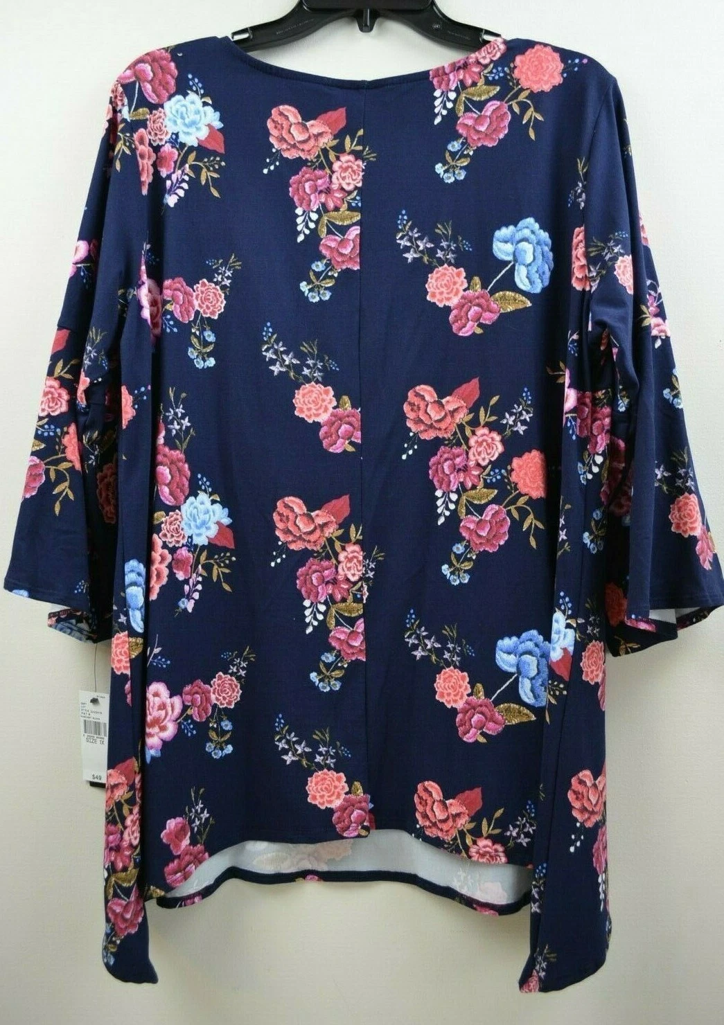 Top blusa donna ALYX blu navy morso di squalo floreale manica 3 4 taglie forti 1X