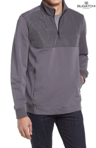 BUGATCHI NWT $179 MOC NECK QUATER ZIP SOLID COTTON BLEND CHARCOAL PULLOVER. SZ L - Picture 1 of 8
