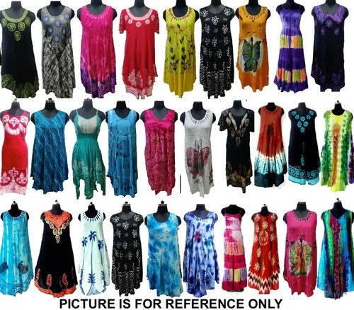 Wholesale Lot 40 Pc Hippie Boho Tunic Sundress Indian Multi Tie Dye Beach Dress - Picture 9 of 9