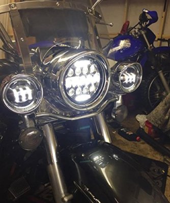 7  Chrome Headlight LED Light Motorcycle Headlight with DRL Accent Lights 75W