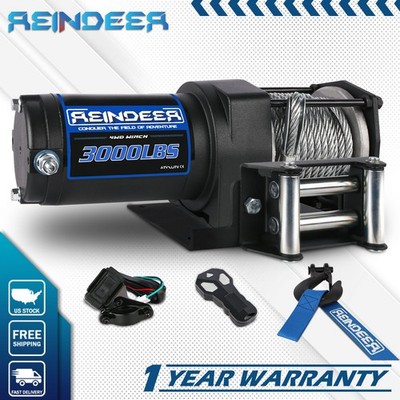 REINDEER Electric Winch 3000LBS 12V Steel Cable Towing Truck Trailer ATV UTV