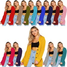 Women Ladies Cable Chunky Knit Cardigan Button Long Sleeves Grandad Cardigan