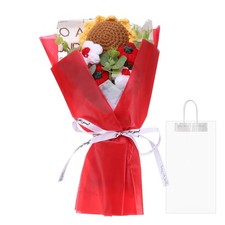 Crochet Flowers Bouquet, Handmade Knitted Bouquet Sunflower, Red