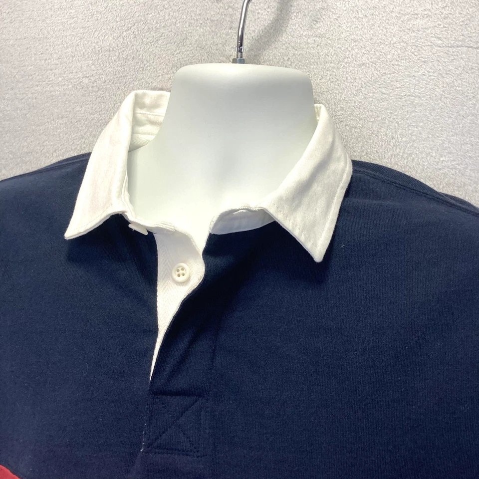 Camisa de Rugby Antigua Azul Marino Para Hombre Mediana Azul Rojo Rayas Manga Larga Cuello en Contraste Foto 3 de 4