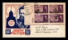 DR JIM STAMPS US COVER JOSEPH PULITZER FDC SCOTT 946 PLATE BLOCK THERMOGRAPHED