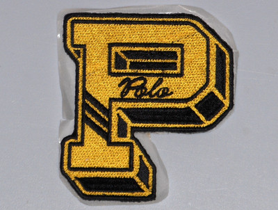 POLO RALPH LAUREN Collegiate P Letter Logo Embroidered Stick On Patch GOLD Black