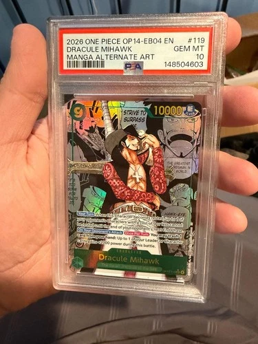 2026 One Piece Dracule Mihawk Secret Rare Manga Alt Art #OP14-119 PSA 10