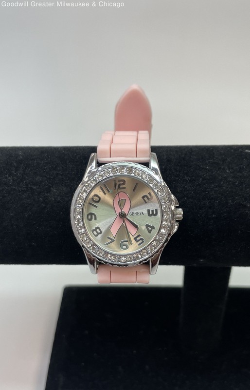 Geneva 10026BC Silver Tone Breast Cancer Awareness Watch 35.4g