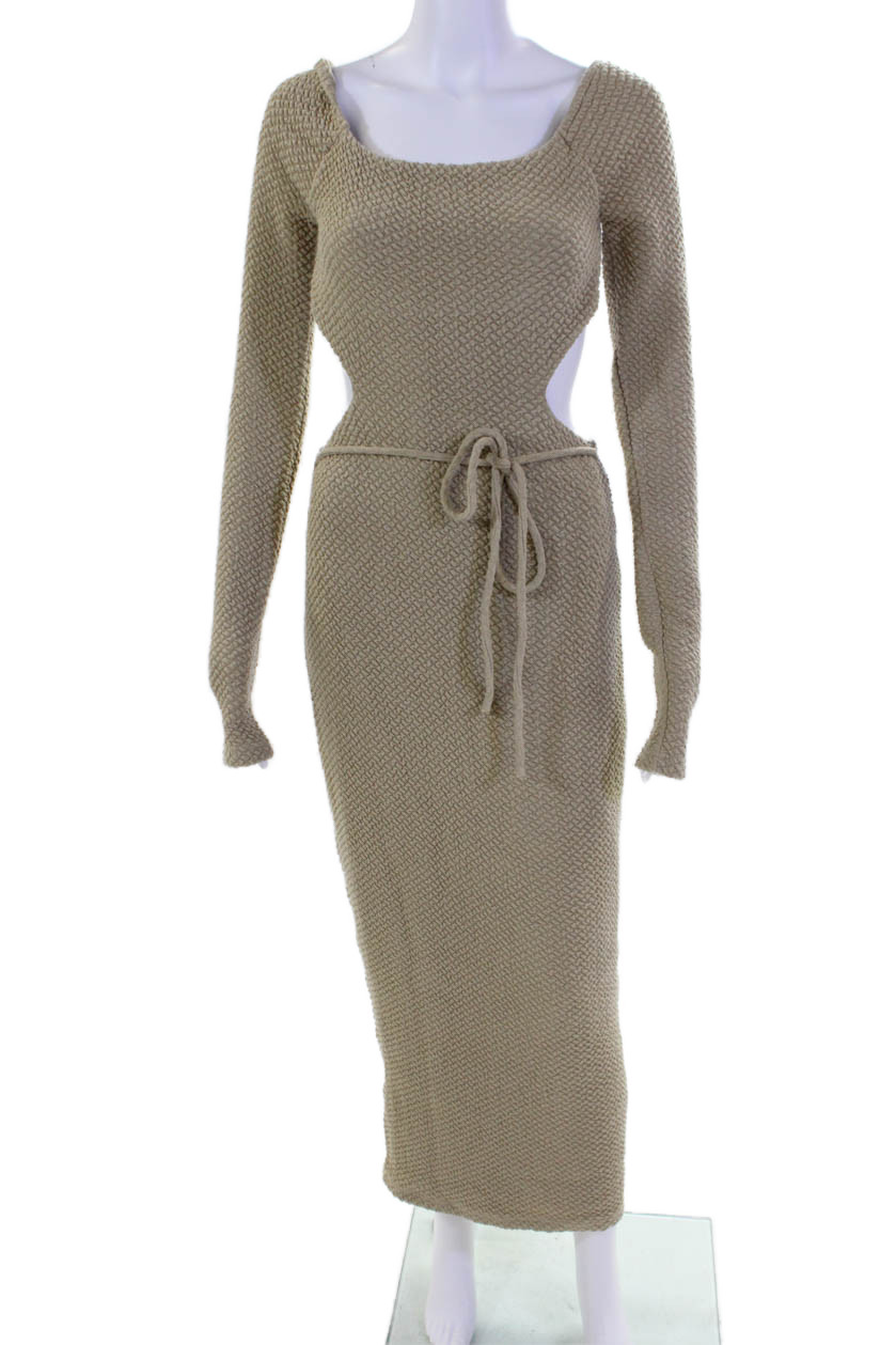 Sabo Women's Scoop Neck Long Sleeves Low Back Maxi Dress Tan Size 4Free Shipping in US $100+ Orders | $6.95 Orders Below