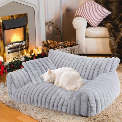 Cute Cat Couch Bed for Indoor Cats, Fluffy Pet Sofa with Small, Grey 