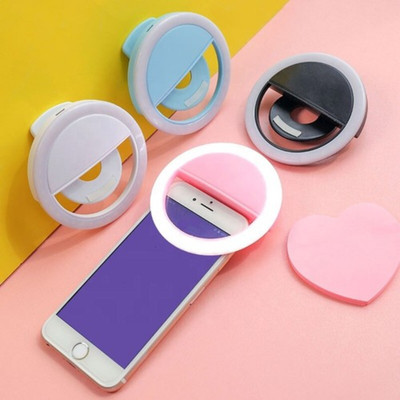 Selfie LED Licht Ring Blitz Clip USB wiederaufladbare Kamera für Handy & Tablets UK