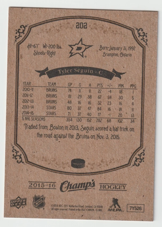 2015-16 Upper Deck Champ's #202 Tyler Seguin SP - Image 2 of 2