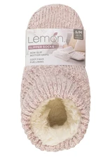 Lemon Women's Turn Cuff Slipper Sock with Gripper Sole Light Pink Size S/M (5-7)