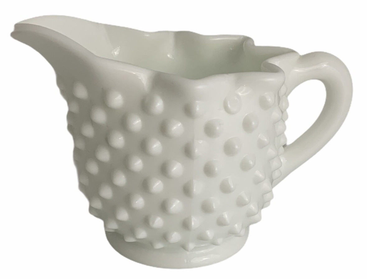 Vintage white milk glass hobnail small pitcher or creamer