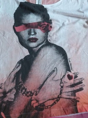 90s Vintage Art Shirt Sweet Mathilda Kate Moss Print Seide Silk Blend Back Zip