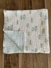 Aden Anais Cotton Muslin Dream Swaddle Blanket Reversible Bears White Gray Green
