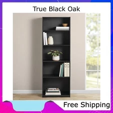 Mainstays 5-Shelf Bookcase with Adjustable Shelves, True Black Oak