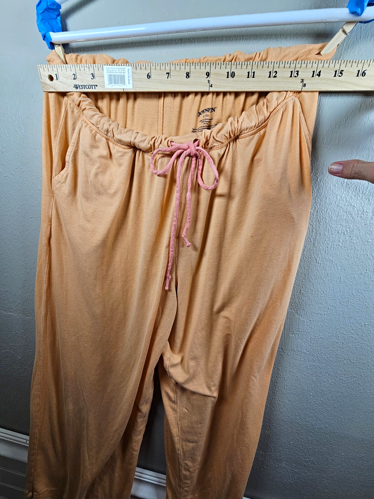 Jvyspun Women L Peach Solid Drawstring Knit Rayon/Spandex Lounge Pajama Pants