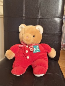 Vintage Eden Tan Teddy Bear 15” Red Pajamas Gingham Bow Green Horse