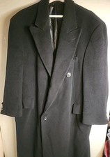 Chaps Ralph Lauren Mens Cashmere Wool Overcoat Long Black Italy Superb