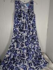 Simple Vera Vera Wang Ladies Hi-Lo Dress Blue White Print Size XL Cottage Boho