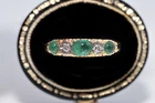 Antique Circa 1900s 18k Gold Natural Diamond And Cabochon Emerald Band Ring