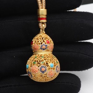 Authentic Pure S999 Silver Yellow Gold Plated Women Men Lucky Gourd Pendant 8g 34*20mm