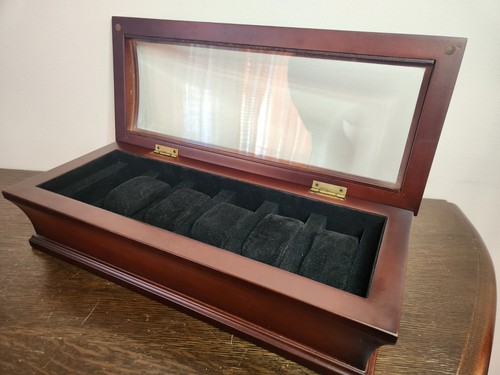 Vintage Bombay Company Watch Display Case Mahogany with Beveled Glass Top -15"