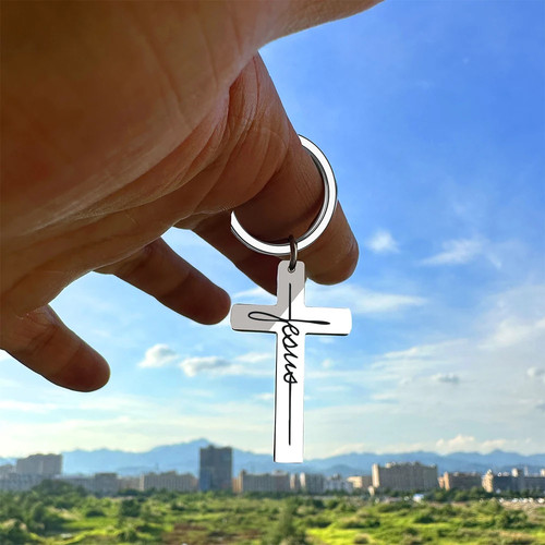 1PC Stainless Steel Keychain Cross Jesus Metal Pendant Faithful Christian Gift C - Picture 4 of 12