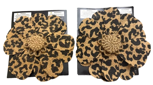 Lot of 2 Magnetic Lamp Shade Embellishments Burlap Animal Print 6 X 6 Inches NEW