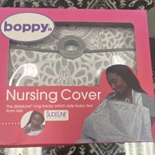 Boppy Slideline Collection Nursing Cover Adjustable Neck Strap Gray White