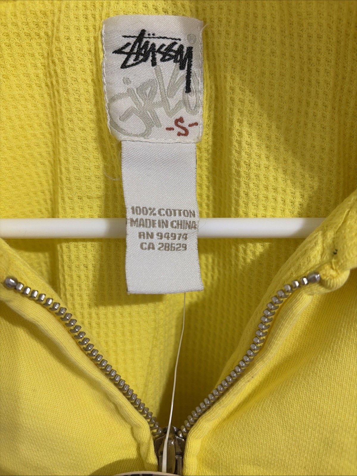 Stussy Size Small Yellow Full Zip Hoodie With Patches Campgrounds Camping 1980 thumbnail 6