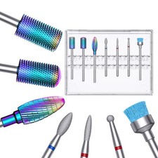 7Pcs Nail Drill Bits Set for Acrylic Nails - Tungsten Carbide & Diamond Cutic...