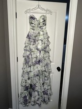Sherri Hill Floral Tiered GOWN(57613) w/ Bow Detail Ivory/Purple Print Size 000