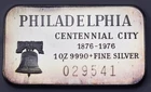 1 oz .999 Fine Silver Philadelphia Bar NO RESERVE Not Scrap Sterling
