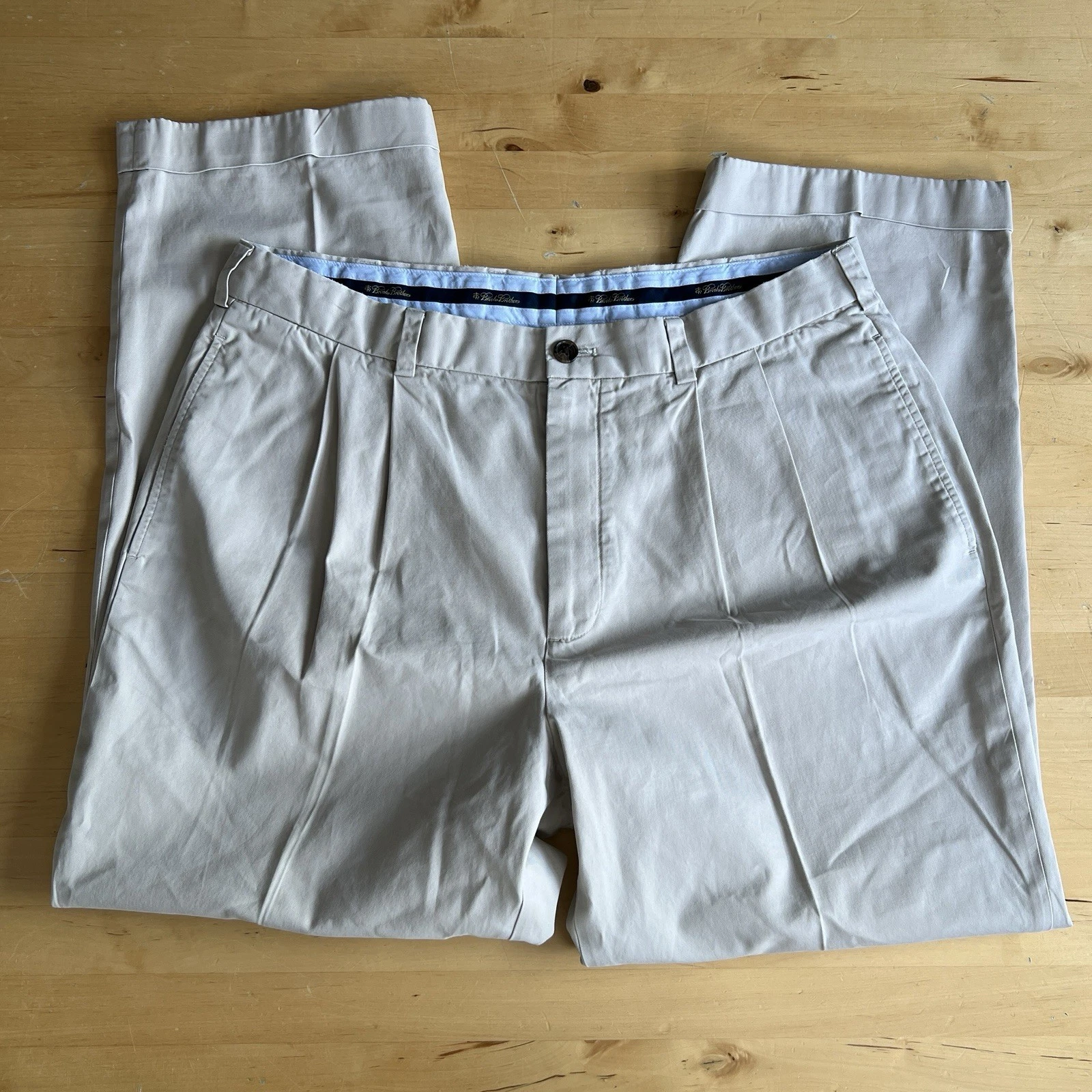Brooks Brothers Elliot Advantage Chino Pleated Pant Mens 38x30 Beige OLD SCHOOL