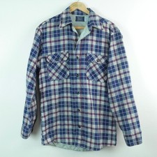 Vintage Sears Perma-Prest Quilted Flannel Shirt Jacket Plaid Medium Tall Work