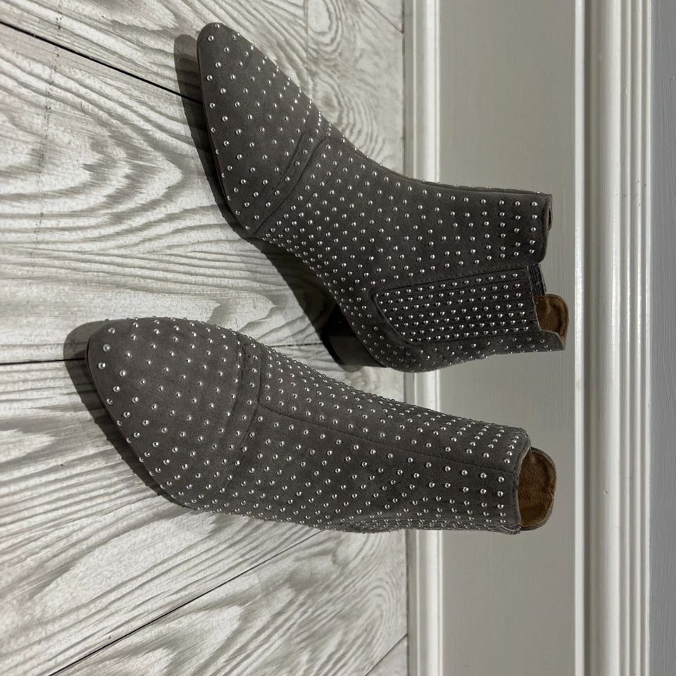 Женские сапоги Topshop размер 38 серые с заклепками замшевые туфли на блочном каблуке - Изображение 2 из 4