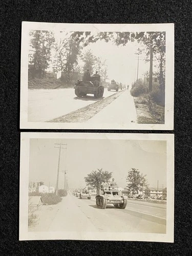 WW2 Army Tank Convoy Military Vehicle Soldier Men 2 Antique Snapshot Photo Lot