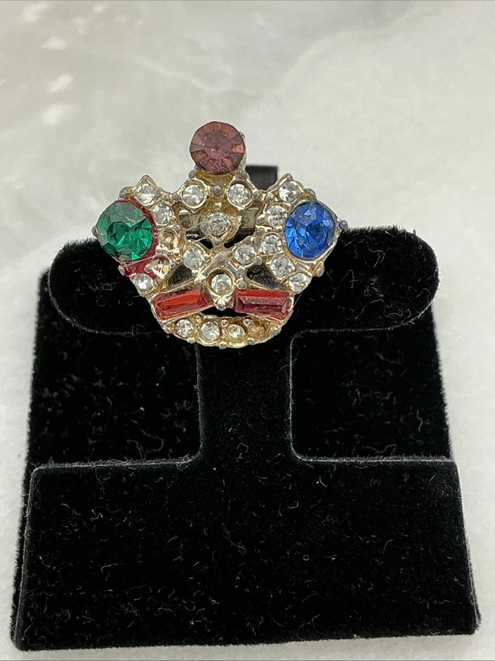 Vintage Rhinestone Brooch Lot Crown Royal Red Blue Gold Heraldic - Image 4 of 4