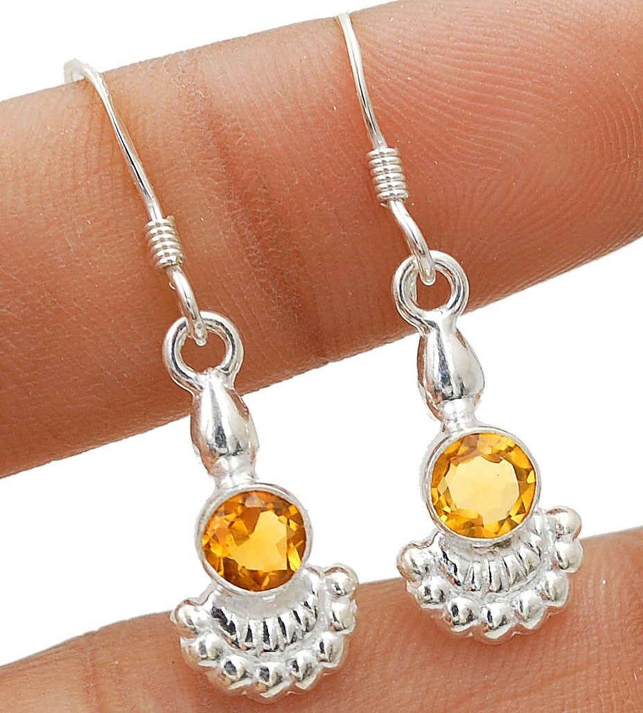 Natural Citrine 925 Sterling Silver Earrings 1 1/4 Inch Long B8-1