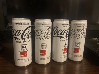 Marshmello's Coca Cola Zero 2 of each design  Limited Edition marshmallow 4 cans