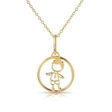 14K Real Solid Yellow Gold Baby Little Boy Kids Pendant Charm Necklace 18 in