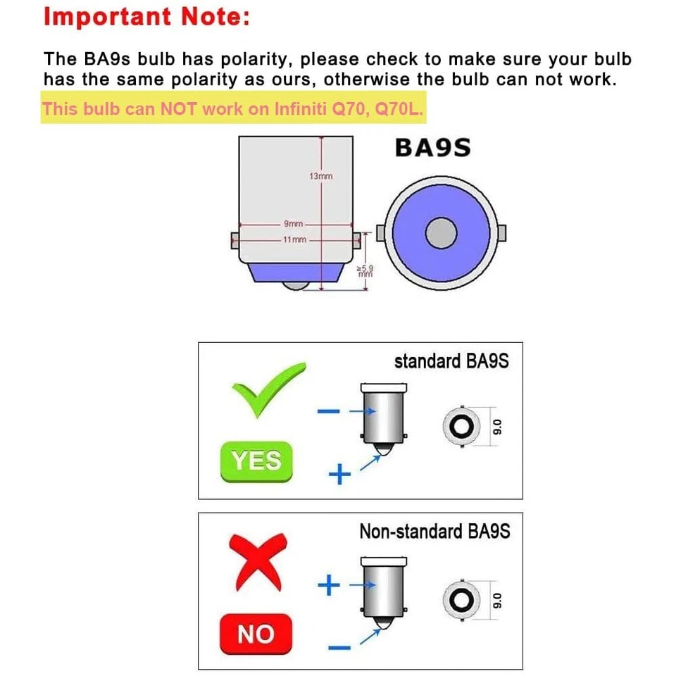 1445 LED 灯泡 BA9S LED 12V 1985/1993/53/57 微型刺刀底座灯适用于... — 第 2/4 张图片