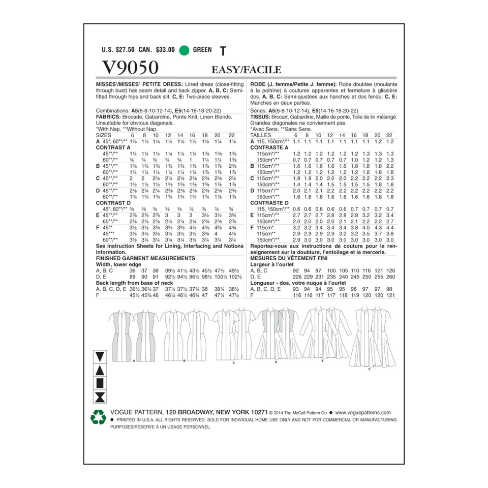 Vogue Schnittmuster V9050 - Kleid - Etuikleid - schwingender Rock - Bild 4 von 4