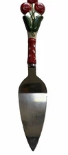 Ceramic Handle Pie Pastry  Cake Server Red Cherry Temptations By Tara Serrated