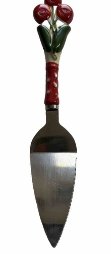 Temp-tations by Tara Cherry Ceramic Handle Stainless Steel Pie Cake Server Red