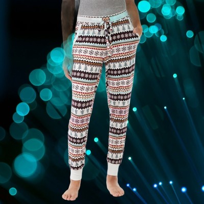 Joyspun Women's Hacci Knit Sleep Joggers Winter White Fairisle Size 3X (22W-24W)